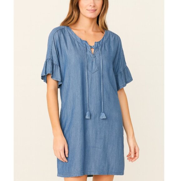 Vineyard Vines Chambray Flutter Sleeve Lace Up Dress Size 4 EUC - Picture 1 of 4